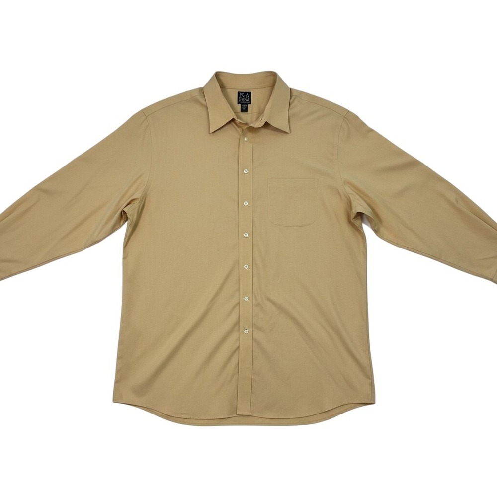 Jos A Bank Travelers Collection Men's Dress Shirt Pocket 18.5 36 Yellow Cotton